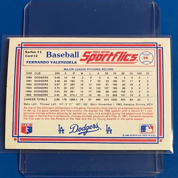 Fernando Valenzuela #12 1986 Sportflics Baseball Trading Card - Picture 2 of 2